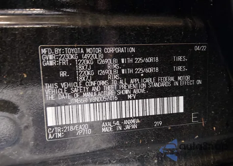 2022 Toyota Rav4 Hybrid Xle Premium z USA, uszkodzony, nr VIN JTMB6RFV8ND057416